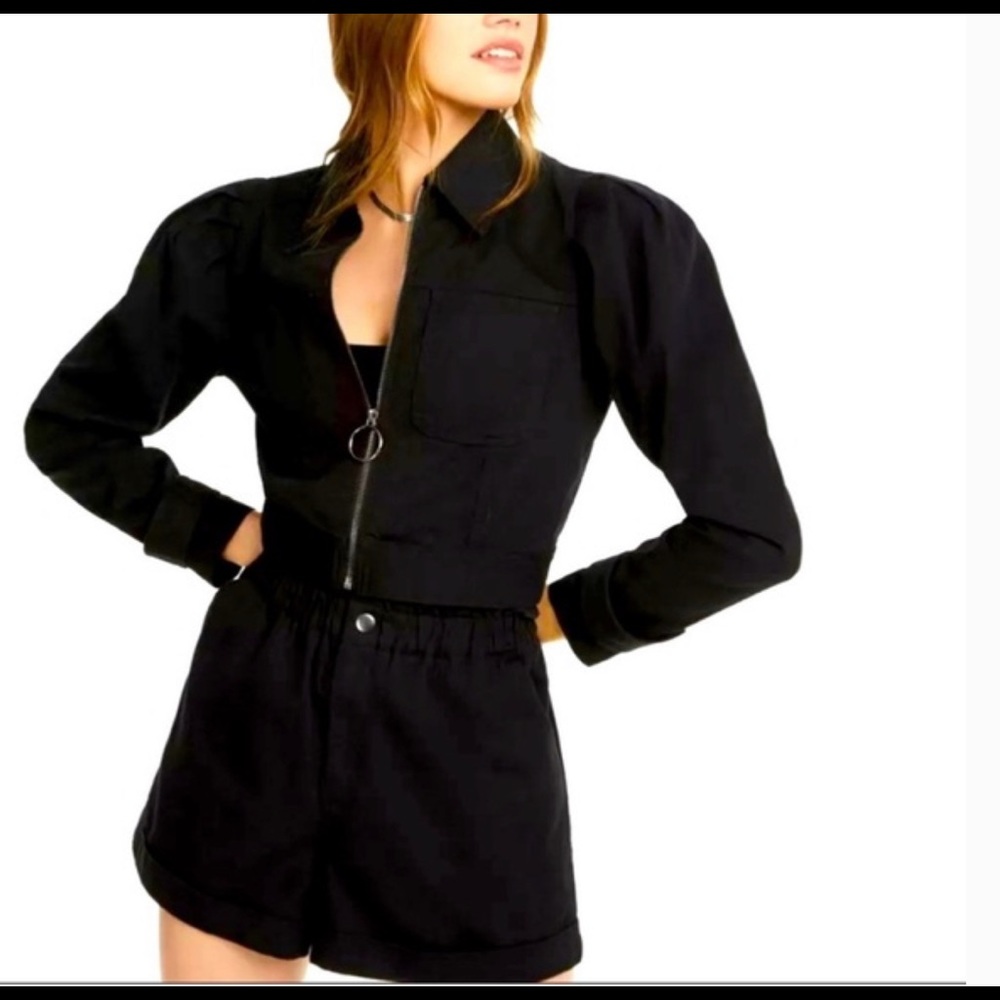 Danielle Bernstein Cropped Black Puff Sleeve Jack… - image 2